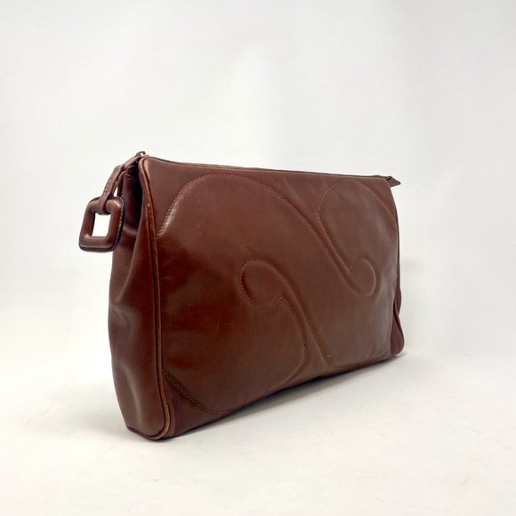 Vintage 70s Frances Patiky Stein Brown Leather Clutch - Picture 4 of 14